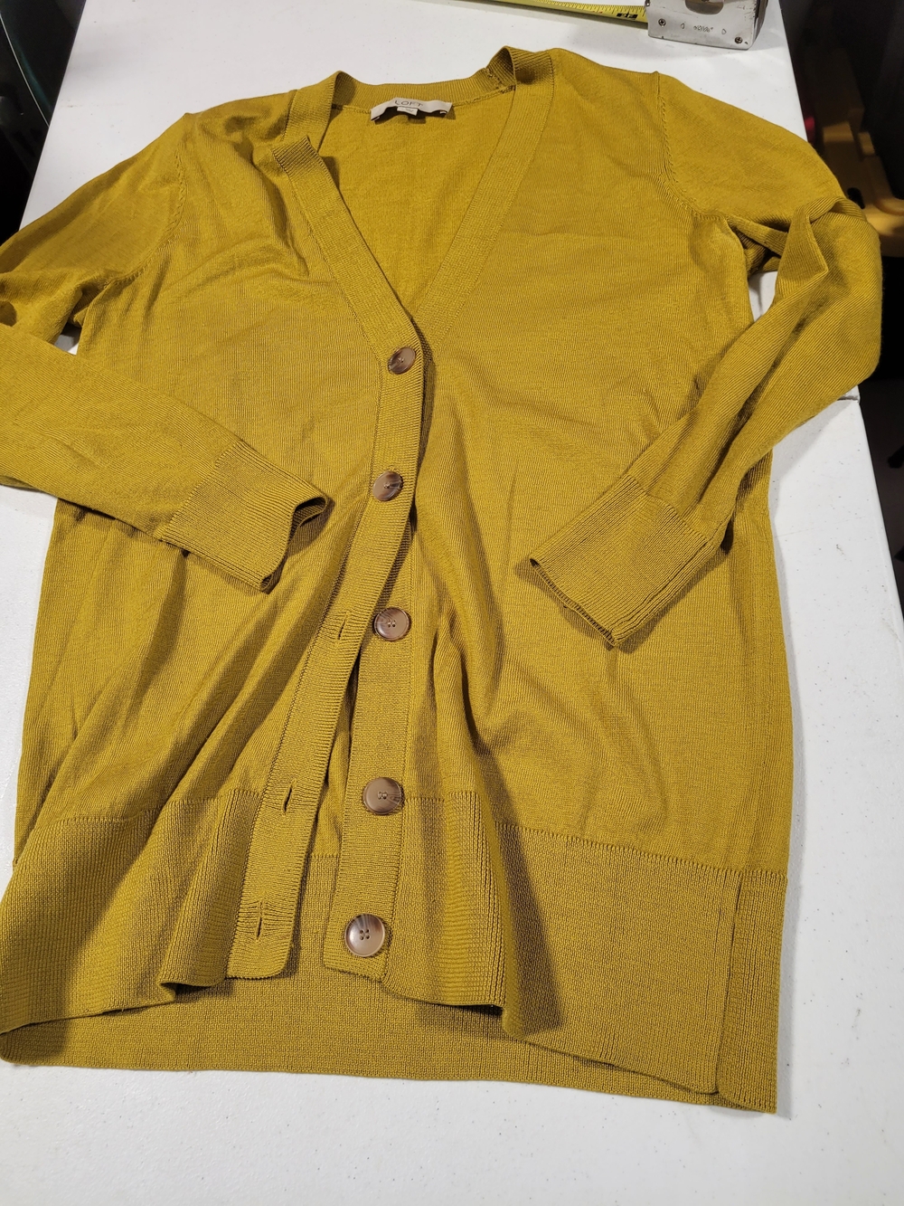 LOFT Mustard Yellow V-Neck Button Cardigan